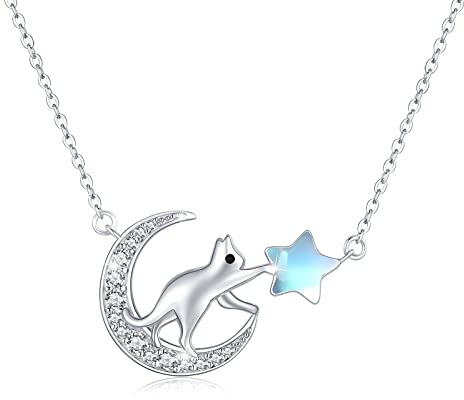 Waysles Mondstein Halskette 925 Sterling Silber Mondstein Anhänger Kette Regenbogen MondsteinSchmuck Geschenk für Damen