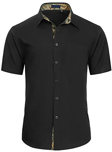 Enlision Men's Short Sleeve Shirts Black Shirt for Men Regular Fit Shirt Button Up Business Casual Shirts XL