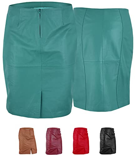 Trendiger Midi Lederrock aus Lammnappa Business Rock Echtleder 36, Grün