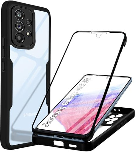 WeiCase Coque pour Samsung Galaxy A53 5G, Transparent Housse avec Protection écran, 360 Degrés Double Protection Antichoc Coque Silicone Intégrale Etui pour Samsung A53 5G, Noir