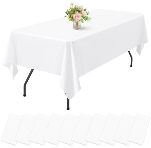 10 Stück Einweg-Kunststoff-Tischdecken, rechteckige Kunststoff-Tischdecken, reinweiße Tischdecken, 137 x 274 cm, Party-Tischabdeckung für Picknick, Grillen, Hochzeiten, Bankette (weiß)