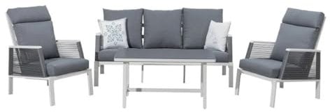 Primaster Lounge Set Cervia Sitzgruppe Garten Möbel Alu Weiß Stuhl Tisch Balkon