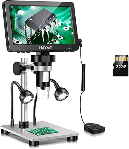 7 LCD Digital Microscope, 1200X Magnification for Coin PCB Circuit Repair Soldering, 12MP Camera Sensor Coin Microscope，32GB TF Card，Wired Remote, 10 LED Light, Compatible with Windows/Mac OS