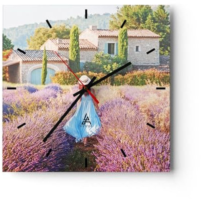 Modern Wanduhr Boho Heidekraut Frau 30x30cm Quadrat Klein Wand Uhr Glas Analog Zimmeruhren Küche Büro Wohnzimmer Glasuhr Wall Clock Dekoration Design Wanddekoration Küchenuhr C3AC30x30-4420