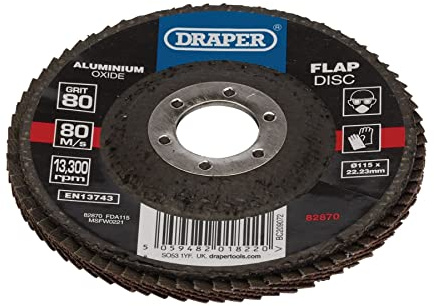 Draper 82870 Aluminium Oxide Flap Disc, 115 x 22.23mm, 80 Grit