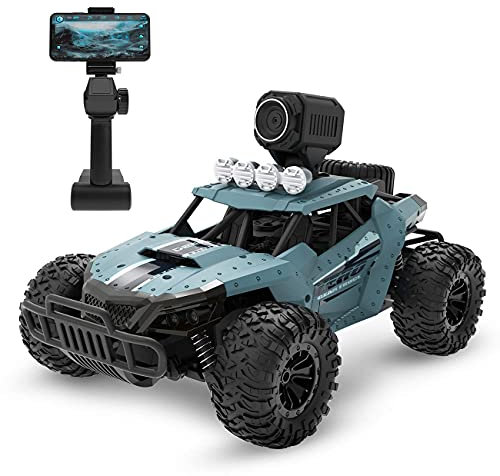 YSWPNA RC Off-Road Trucks Toy with Camera, 1:16 Scale Remote Control Car 4WD 2.4Ghz High Speed Racing Monster Buggy with 2 Rechargeable Batteries for Kids And Adult,Army blue