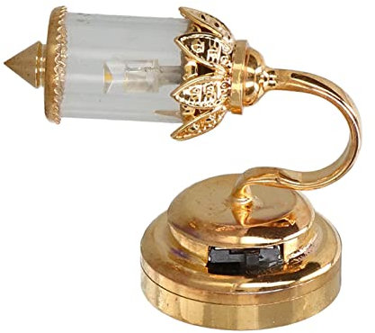 Keenso Puppenhaus-Miniatur-Lampe, Maßstab 1:12 Puppenhaus-Lampe, Goldenes Metall, Transparenter Lampenschirm, Miniatur-Puppenhaus-Lampen-Dekoration Simulationsmöbel
