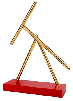 The Swinging Sticks Original Basic – Kinetische Skulptur in Rot & Goldoptik | Perpetuum Mobile Illusion | Doppelpendel aus Alu | Faszinierendes Deko-Objekt für Technikfans & Interior-Liebhaber