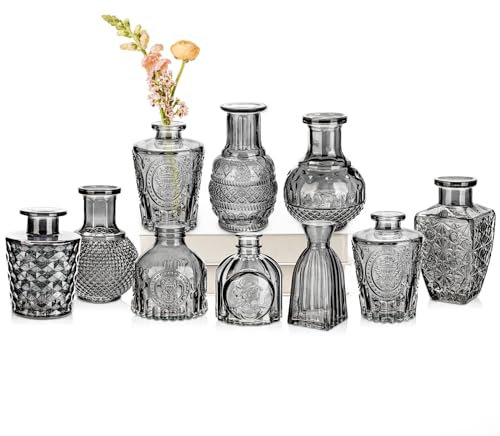 10er-Set Kleine Vasen Kleine Glasvase Vintage Deko Vasen Set Blumendekoration für Tischdeko Mittelstücke, Hochzeitsdekorationen, Blumen Deko Wohnzimmer Bad Muttertagsgeschenk, Schwarz