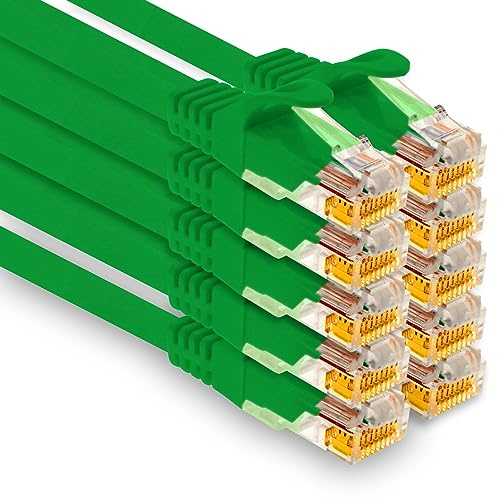 1aTTack.de 10x 0,5m CAT7 Ethernet LAN-Netzwerkkabel RJ45 - grün | Patchkabel für Internet, Router, Modem, Switch, PC, Konsole, Gaming, Heimnetzwerk