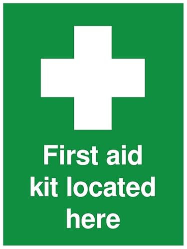 Rubigo Kit di pronto soccorso adesivo con cartello di sicurezza Located Here, adesivo di primo soccorso, certificato ISO, 20 x 15 cm (confezione da 1)