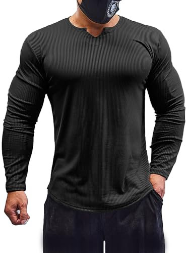 Muhshoiy Men's Slim Fit Muscle Shirt V Neck Short & Long Sleeve Sport T-Shirt Underwear Casual Tee Stretch Solid Athletic Shirts/Black/XS