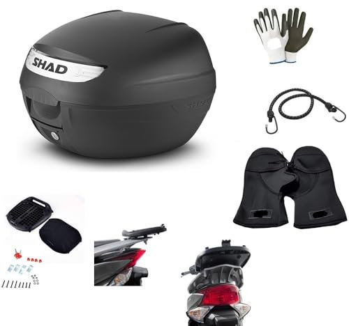 Compatible avec Yamaha SR 125 Coffre SHAD SH26 Valise de 26 litres noir coffre pour 1 casque intégral+plaque universelle pour porte-bagages moto Scooter+kit de montage