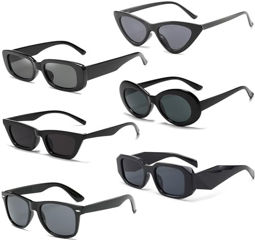 FSMILING 6 Stück Vintage Sonnenbrille Schwarz Sonnenbrillen Damen Set Retro 90er Trendy Sonnenbrille Brille Für Damen