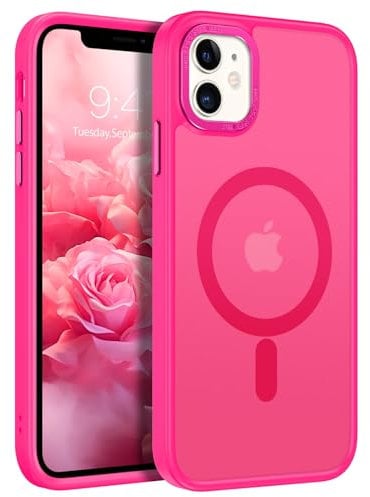 GaoBao iPhone 11 Hülle, Handyhülle iPhone 11 [Kompatibel mit MagSafe] Durchscheinende Matte Magnetische kabelloses Laden Eckenschutz Stoßfeste Schützende Schutzhülle Hülle für iPhone 11, Rose Rot