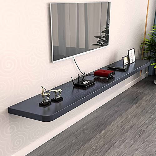 KAYEF Hängende TV-Konsole, wandmontierter TV-Schrank aus mattem Massivholz, Multimedia-Aufbewahrungsregal aus Holz für Wohnzimmer, Unterhaltungszimmer, Büro/Schwarz / 100 x 23 x 3,2 cm