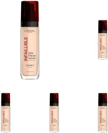 L'Oréal Paris Liquid Foundation, Full Coverage, Lasting Wear, With Vitamin C and SPF 25, Infallible 32H Fresh Wear, 20 Neutral (Pack of 5)