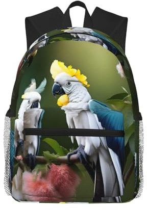 WURTON Schöner Unisex-Rucksack mit Kakadu-Vogel-Blumen-Motiv, doppelte Schultertasche, Tagesrucksack, leichte Tasche, Freizeittasche, Reiserucksack, Schöne Kakadu-Vogelblume, Einheitsgröße