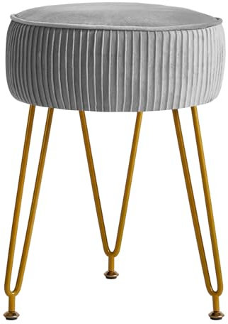 IBUYKE Velours Rond Repose - Pieds Ottoman, Table de Maquillage Tabouret Table d'appoint, Siège de vanité en Velours, Tabouret de canapé, Pieds en Acier doré, Bleu L/G-30G