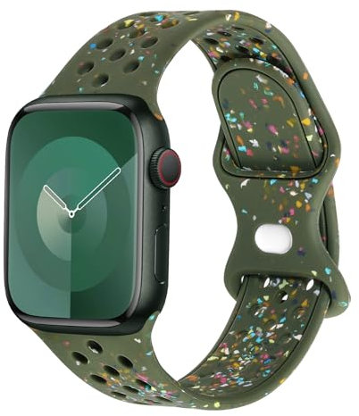 Astorgos Cinturino Sportivo Compatibile Apple Watch Ultra/Ultra2 49mm/Serie 10/9/8/7/6/5/4/3/2/1/SE 42/44/45/46mm,Fiocchi Colorati Cinturino in Silicone Riciclato Cinturini Traspiranti,Verde Militare