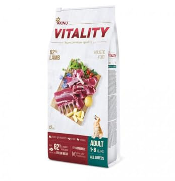 Akinu Vitality Hund Futter hypoallergen Lamm 12kg - Hypoallergisches, Proteinreiches Trockenfutter für Erwachsene Hunde, Glutenfrei, Getreidefrei, Leicht Verdaulich, Premium Qualität