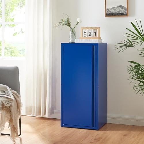[en.casa] Metallschrank Burlöv Aktenschrank mit Einer Tür Büroschrank 2 höhenverstellbare Ablagen Ordnerschrank 88 x 40 x 35 cm Blau Spind Schrank