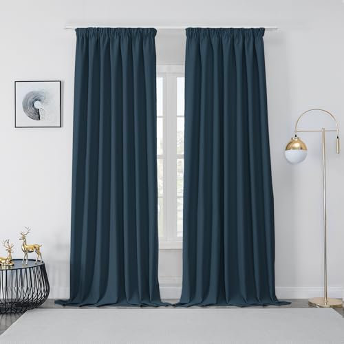 Joydeco Gardinen mit Kräuselband Blickdicht Vorhänge Schienensystem Verdunkelungsvorhang mit Haken Thermovorhang Kälteschutz Schlafzimmer Wohnzimmer 2er Set 245x140cm Marineblau
