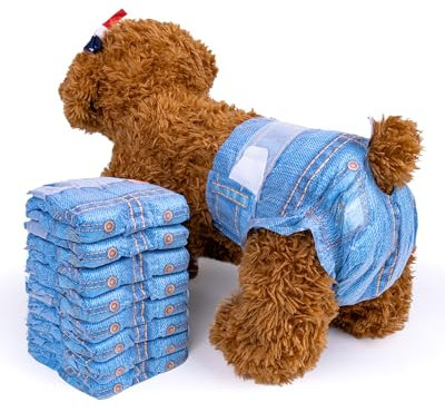 Pet Soft Hundewindeln für Hündinnen, 48 Stück,Hunde Windeln Weiblich, Katzenwindeln,Windeln für Katze, Welpenwindeln, super saugfähig, Denim-Jeans-Stil,M