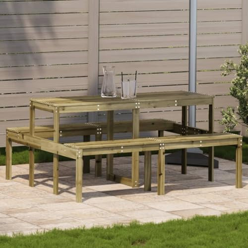 Makastle Campingtisch mit Sitzgruppe, Outdoor Gartentisch mit Bänk, Gartenmöbel Set, Holzbank Tisch Sitzgarnitur Kombibank für Garten, Terrasse, 160x134x75 cm Imprägniertes Kiefernholz