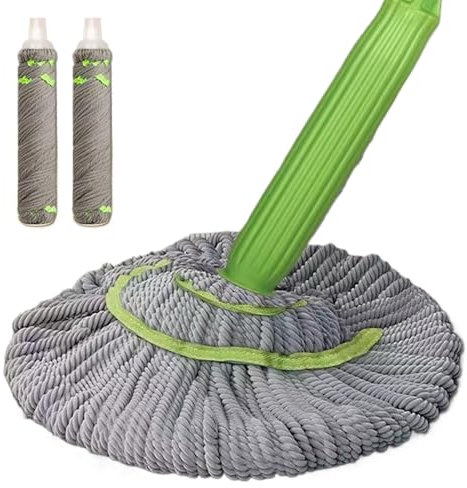 Generic Twist Mop - Microfiber Head | Stainless Steel Handle | Gray | Hard Floor, Wood, Tile, Marble | 360° Squeeze | Easy Cleaning