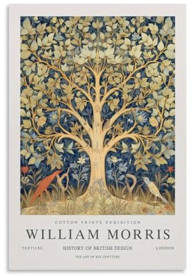 William Morris Wandkunst-Poster, Vintage-Stil, Baum des Lebens, Blume, Leinwand, Wanddekoration, ästhetischer Schulbedarf, Gemälde, 30 x 45 cm