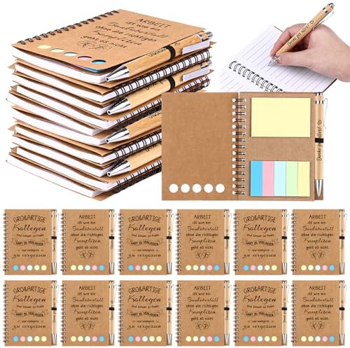 24 Stück Dankeschön Geschenk für Kollegen Mitarbeiter Spiral Notizbuch mit Notizzetteln Holz Kugelschreiber Lehrergeschenke Inspirierend Mitarbeiter Geschenk Abschiedsgeschenke Abschlussgeschenke
