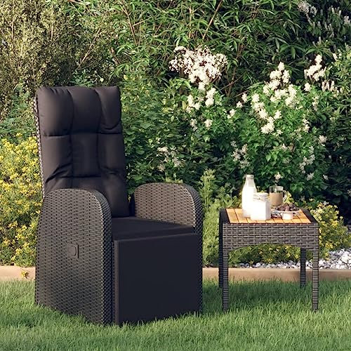 Myheimly Garten-Liegestuhl mit Auflage Gartenstuhl Relaxstuhl Sessel Sonnenliege Hochlehner Stuhl Gartensessel Gartenmöbel Poly Rattan Schwarz
