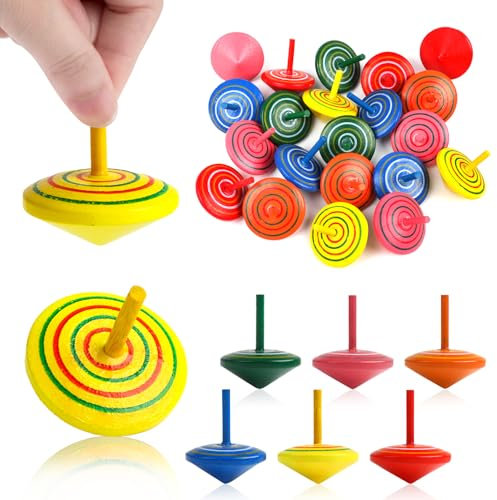 VEYLIN 36 Stück Kreisel aus Holz, Spielzeugkreisel Farbenfrohem für Kinder, Holzkreisel als Kinderspielzeug Kindergeburtstag Gastgeschenke