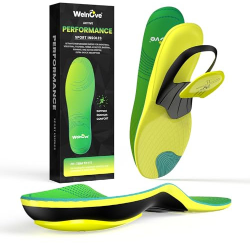 Running Sport Insoles for Men Women - Welnove Shock Absorption and Cushioning Shoe Insert for Active Lifestyle - Planter Facetious Support Inserts,Heel Spur Relief - XL
