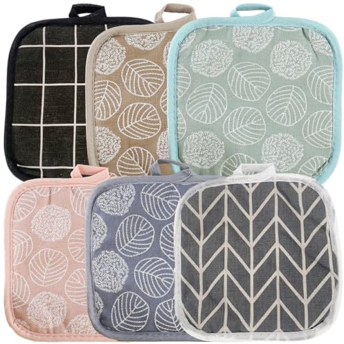 Bangbobi Set di 6 Presine in Cotone Quadrate, Isolate e Appendibili, Resistenti al Calore, Lavabili in Lavatrice, per Casa e Barbecue
