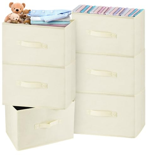 ZOCONE 6 Pcs Foldable Large Wardrobe Baskets Storage Organiser, 38*25*25cm Fabric Storage Boxes for Clothes, Thickened Closet Baskets for Clothes Shirts Pants Underwear Toys(Beige)