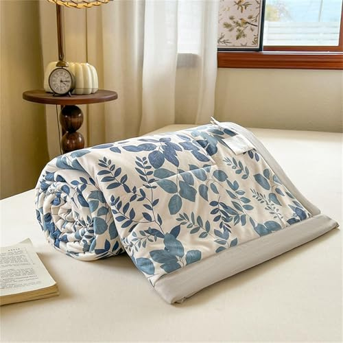 Chickwin Tagesdecke Steppdecke Gesteppt für Einzelbett Doppelbett, Blumen Reversible Mikrofaser Gemütlich Tagesdecke Schlafzimmer Bettüberwurf Überwurf Sofaüberwurf (Blaue Blätter,150x200cm)