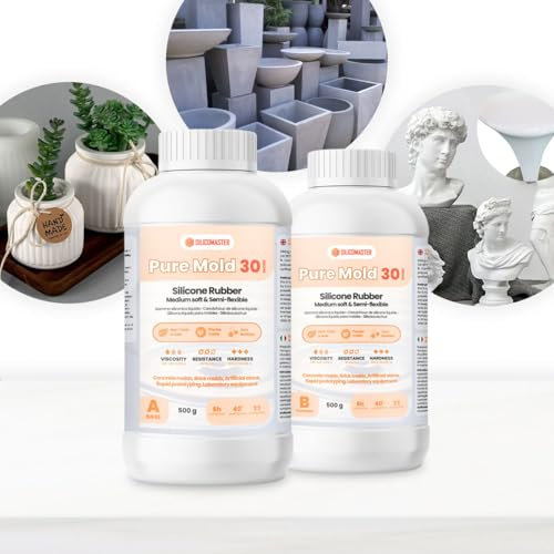 Resin Pro ® Pure Mold 30 shores (1000 gr) Gomma Siliconica Liquida Traslucida Veloce per La Creazione di Stampi per Resine Epossidiche Poliuretaniche Cera Sapone Gesso Cemento 1:1, 100% Made in Italy