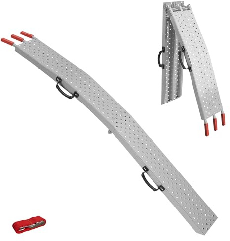 XMTECH 1x Faltbare Auffahrrampe 195 cm Aluminium, Laderampen,200 kg Traglast, klappbar & rutschfest mit rotem Gurt – Motorrad, ATV, Rollstuhl, Kinderwagen, tragbare Laderampe