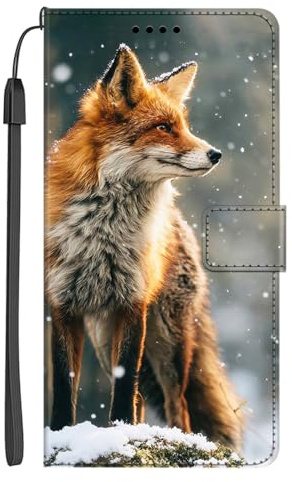 EuoDuo Hülle Klappbar für Samsung Galaxy S26 Ultra Handyhülle zum Klappen mit Kartenfach Brieftasche Tier Muster Magnet Schutzhülle Flip Handytasche Cover - Fuchs im Winter