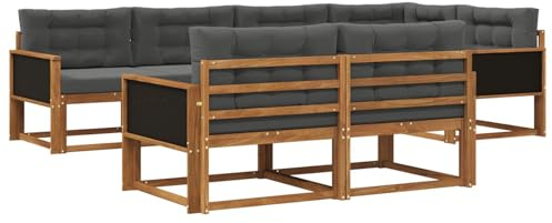 vidaXL Outdoor-Sofagarnitur mit Kissen 7 pcs Natur und Anthrazit, Terrasse, modernes Outdoor-Möbelset, wetterfeste Garten-Sofa-Garnitur, Flexible Design-Sitzgelegenheiten aus Akazienholz