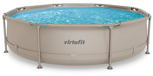 VirtuFit Piscina redonda de 305 x 76 cm de diámetro, color beis, compacta, marco robusto, piscina de jardín, fácil montaje