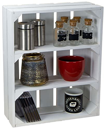 flache Obstkiste Wilma weiß mit zwei Einlegeböden / Zwischenbrettern ca 50x40x16cm/ Regalkiste Gewürzregal Apfelkiste / Weinkisten Ablageregal Aufbewahrungskiste (1er set Regal Wilmaweiss)