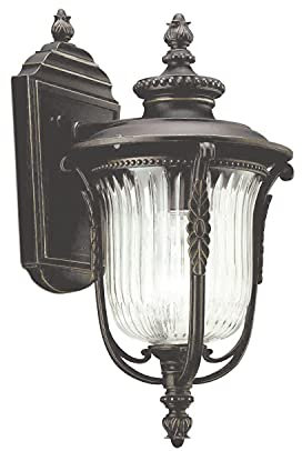 Licht-Erlebnisse Opulente Außenwandleuchte in Bronze Riffelglas IP44 Rustikal MORGANA Hoflampe Antik Terrasse Haustür
