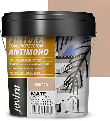 JOVIRA PINTURAS Pintura Antimoho, Evita el moho, resistente a la aparición de moho en paredes, aspecto mate. (4 Litros, Rústico)