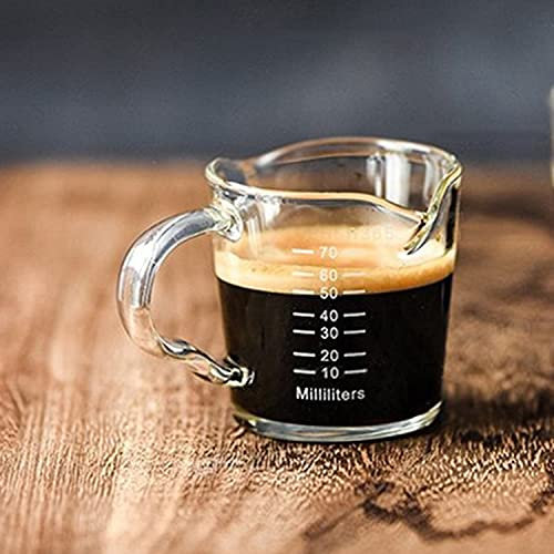 Coffee Shot Glass with Double Spouts 3oz/70ml Measuring Glass Cup Heat&Cold Resistant Drinking Glassware for Coffee Milk Tea Pouring Handle Measuring Liquid Pitcher for Kitchen Baking