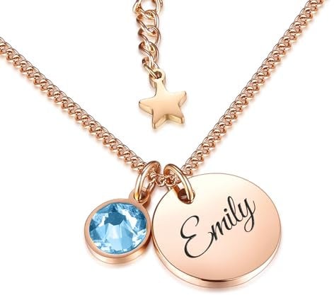 TMT Personalisierte Namenskette mit Gravur und Kristall Buchstaben initialen (silber & rose-gold) Geburtstagsgeschenk für Frauen und Mädchen Geschenk Kette Mutter Oma BFF Bridesmaid