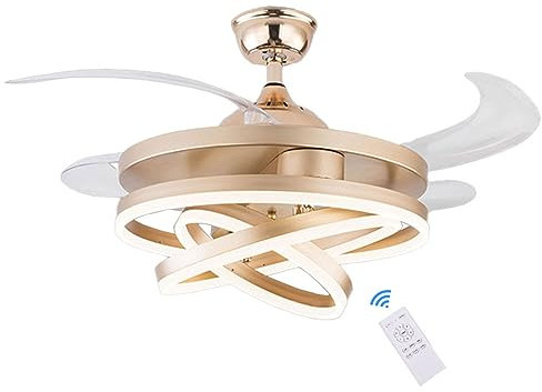 Silencioso invisible Fan Lámpara de techo LED 3 anillos Ventilador de techo con iluminación Lámpara de salón con control remoto Modo invierno Vueltas multifunción Lámpara de techo dormitorio,Oro