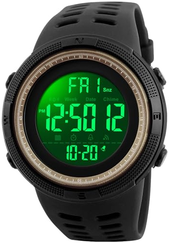 SKMEI Digitale Herren-Sportuhr, 50 m, wasserdicht, LED, Militär, Multifunktion, Smartwatch, Stoppuhr, Countdown, automatischer Datumsalarm, Schwarzbraun, Chronograph, Digital, Smartwatch